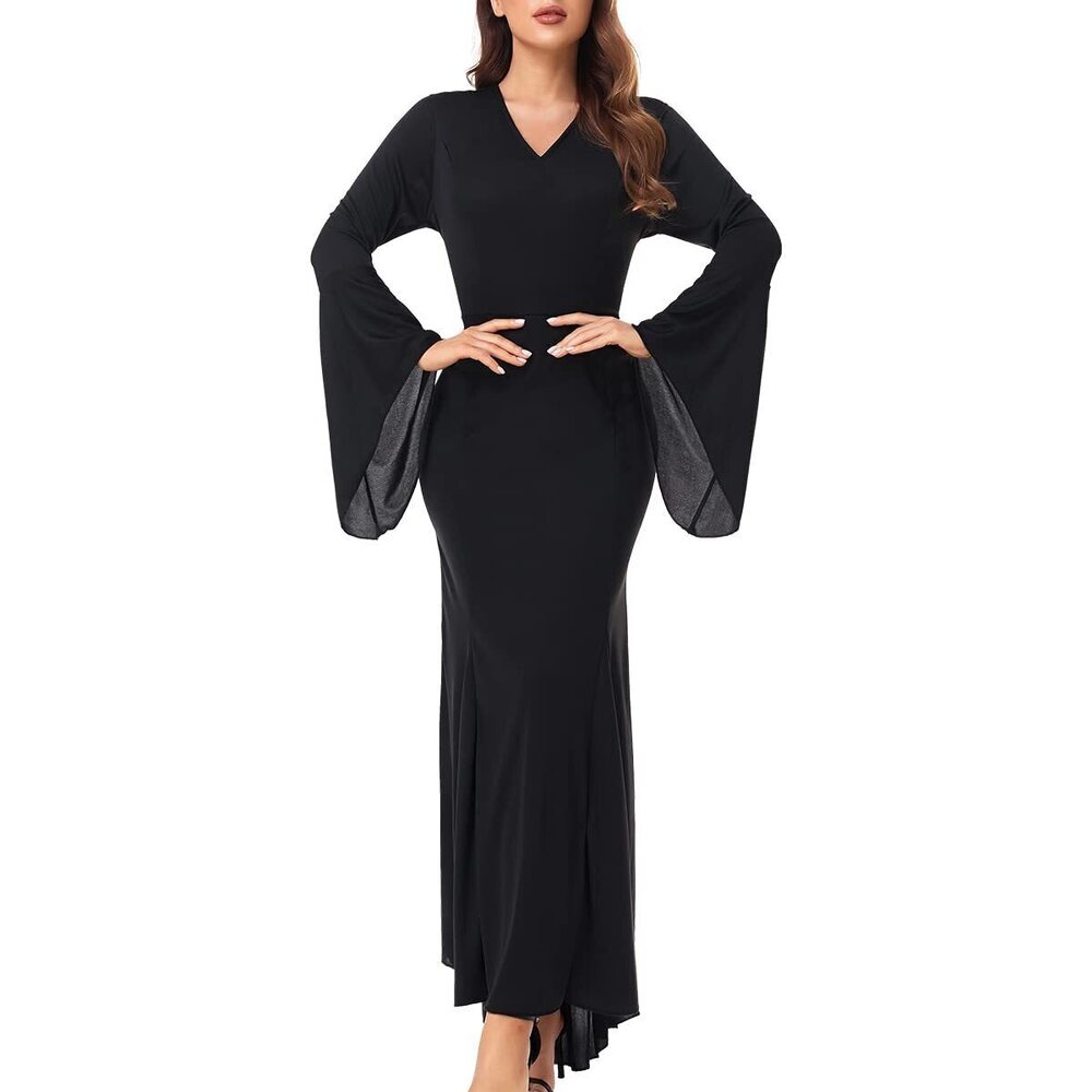 4744 Morticia Addams Dress Halloween Costumes -Addams Family Costume Maxi